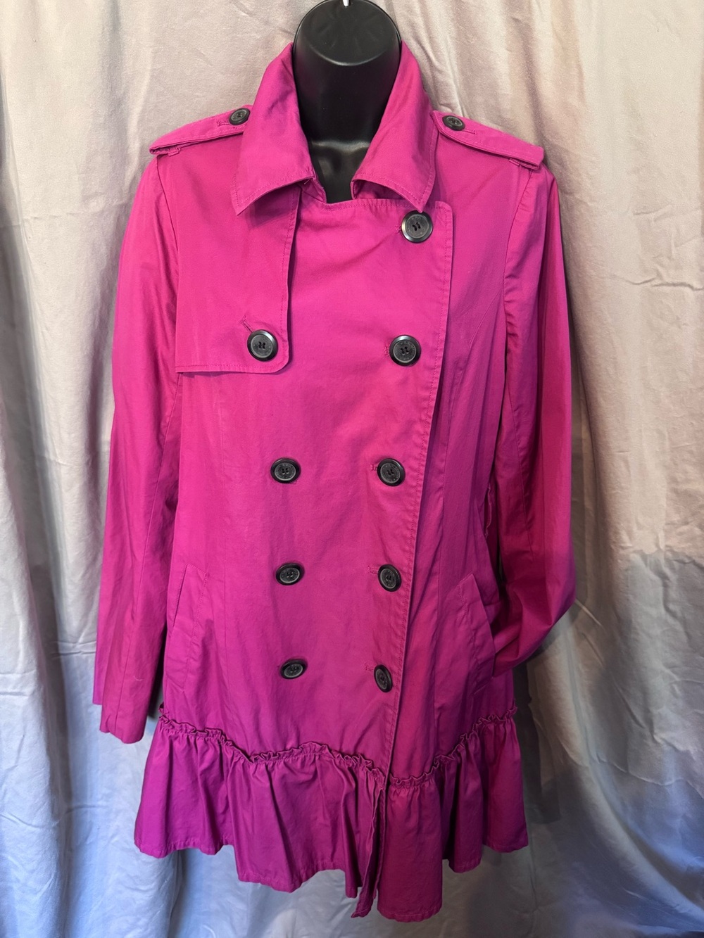 Women’s BB Dakota Vintage Fuchsia Ruffled Hem Trench Coat - Picture 3 of 8